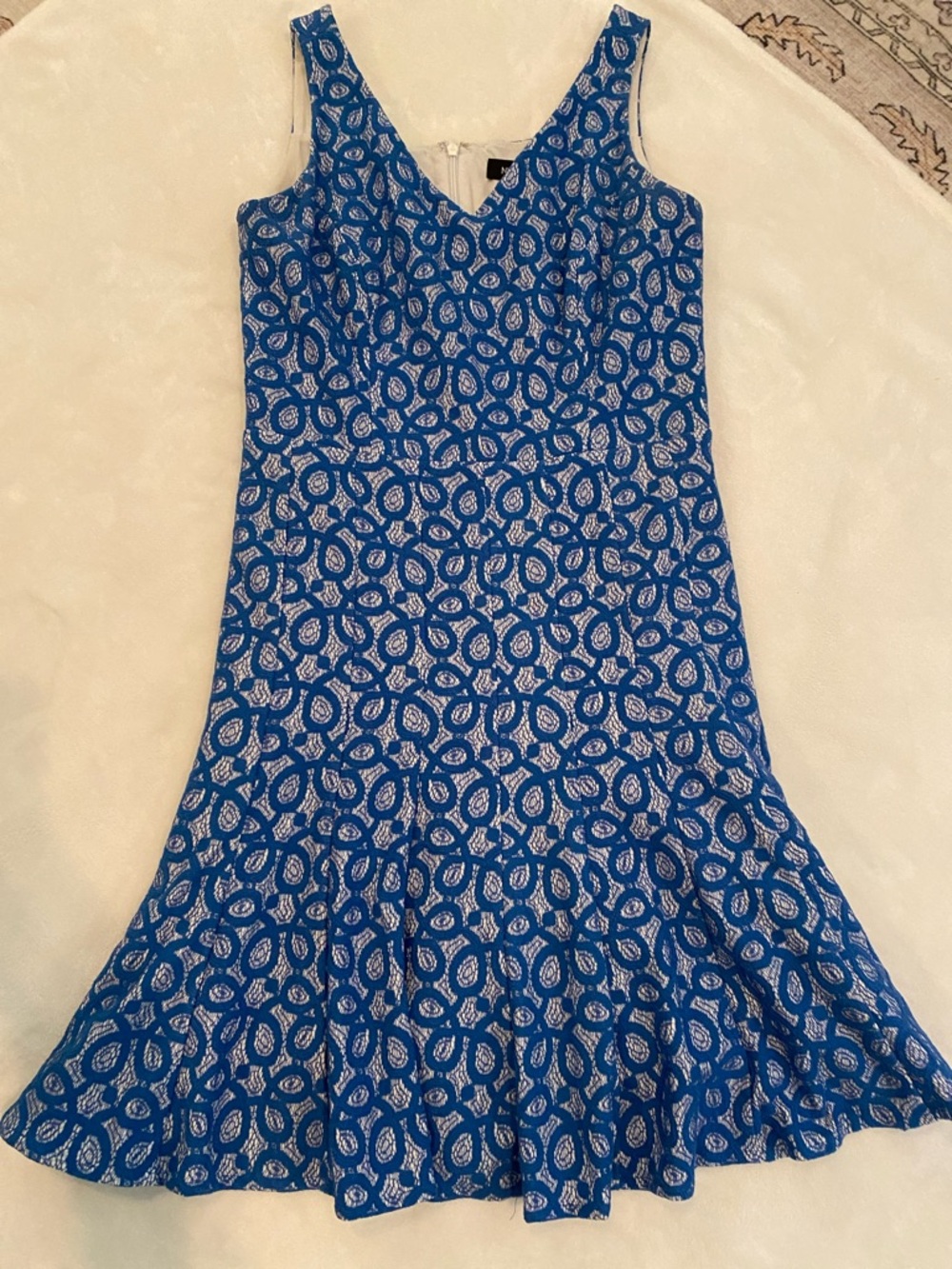 Nine West Blue Printed V-Neck Midi Dress
